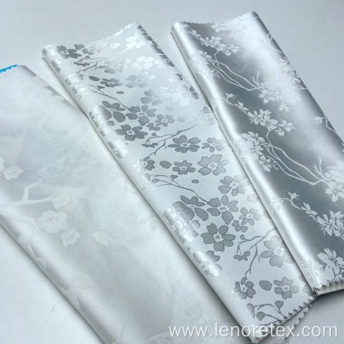 Polyester Spandex Woven White Floral Jacquard Satin Fabric